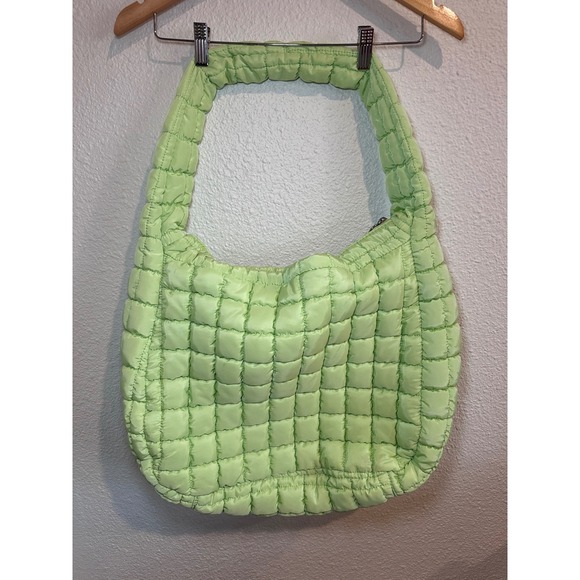 FP Movement Quilted Carryall Bag Lime Green Puffy Hobo Shoulder Bag Free People - Picture 5 of 8